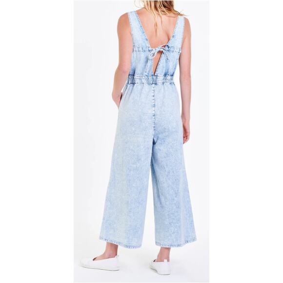 Dear John Sivan Denim Tank Jumpsuit Faded Railroad Stripes Blue White - Picture 12 of 13